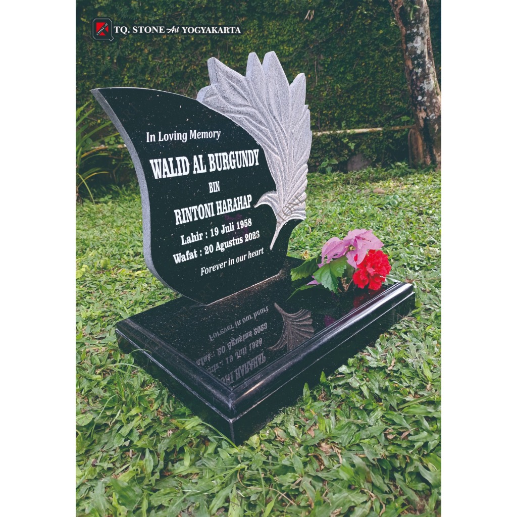 BATU NISAN UKIR BENTUK BUNGA GRANIT BLACK GOLD