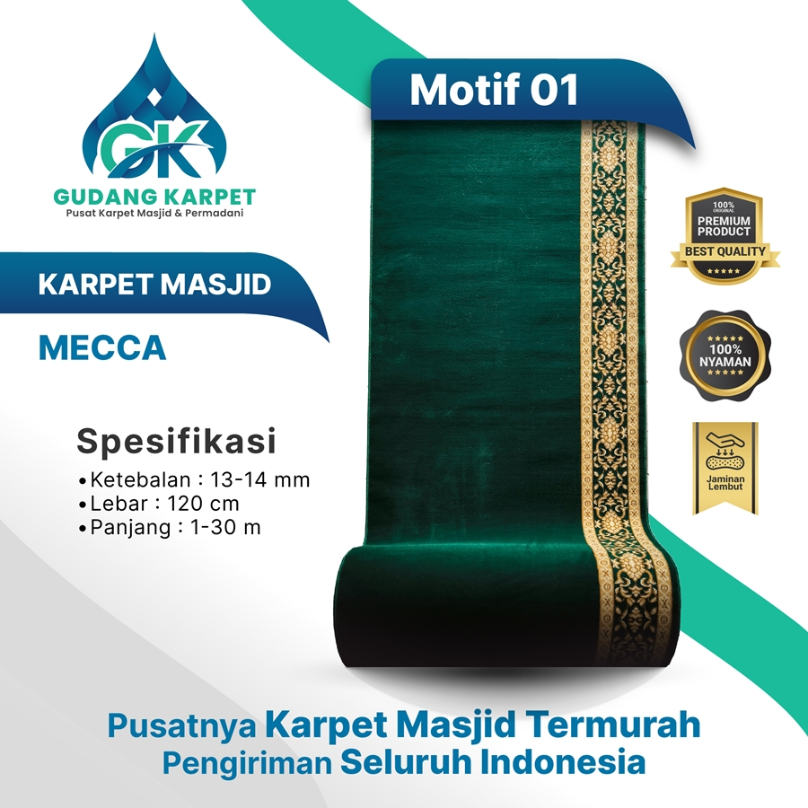 KARPET MASJID MECCA Ketebalan 13 mm Karpet tebal lembut KARPET MASJID METERAN/ROLL