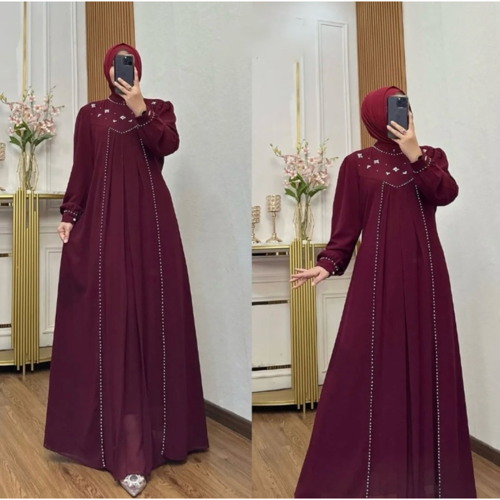 Ranima Dress Lebaran Terkini Baju Kondangan Model Elegant Gamis Wanita Bahan Ceruty Baby doll