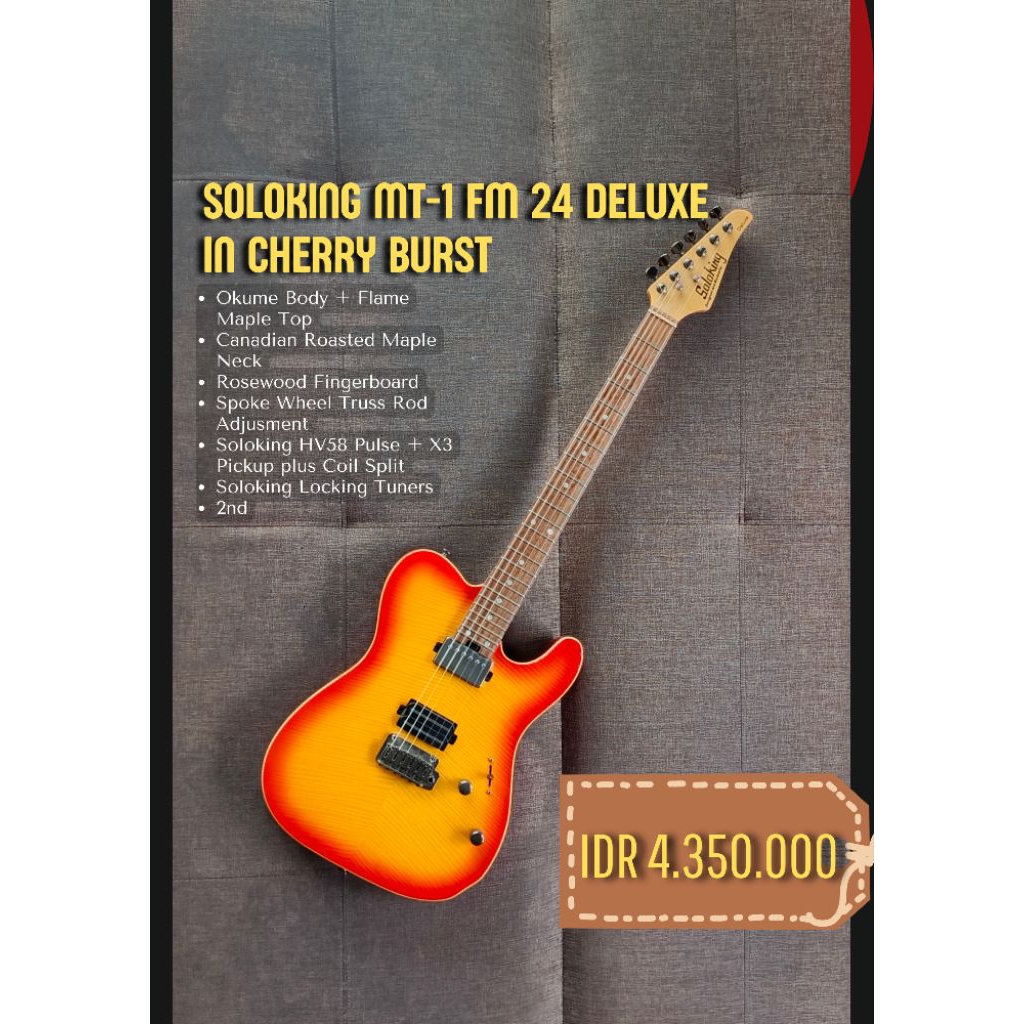 Soloking mt-1 fm 24 deluxe in cherry burst plus admin 10%