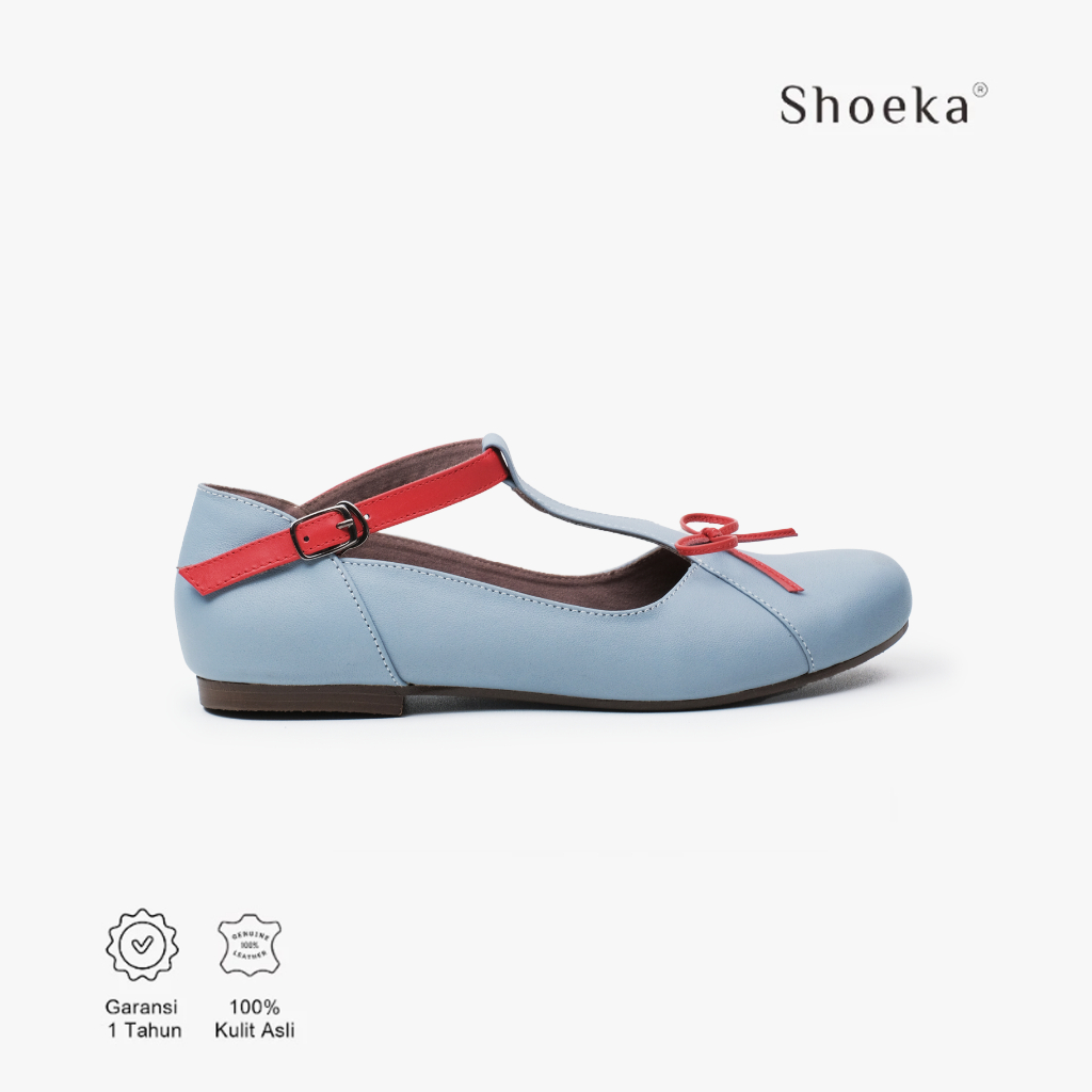 Shoeka - Sepatu Kulit Wanita - Anna Baby Blue + Red