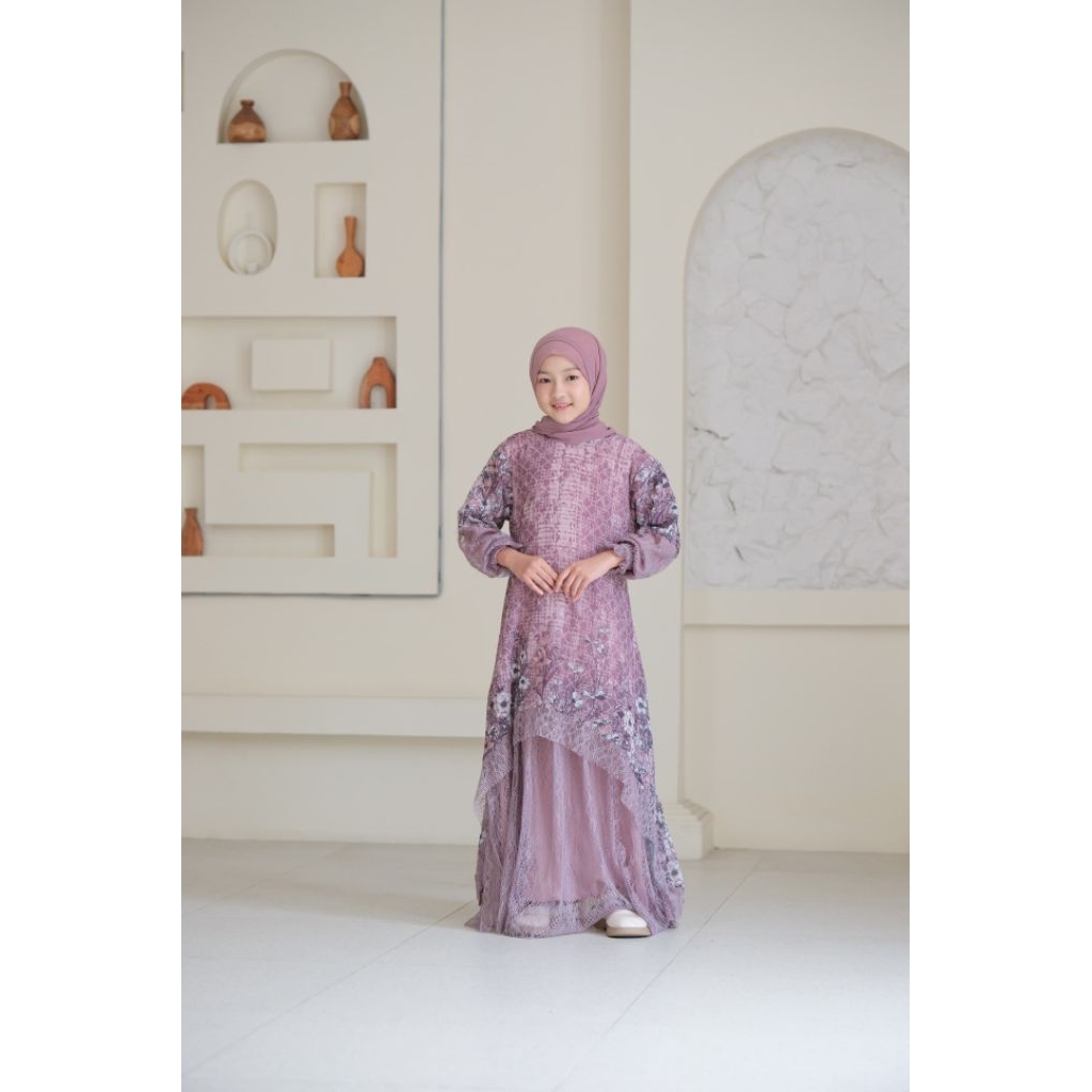 Gamis Anak Perempuan Widya Series Dress Wanita Syari Ceruty Babydoll Brukat Buat Umur 4-10 Tahun Bon