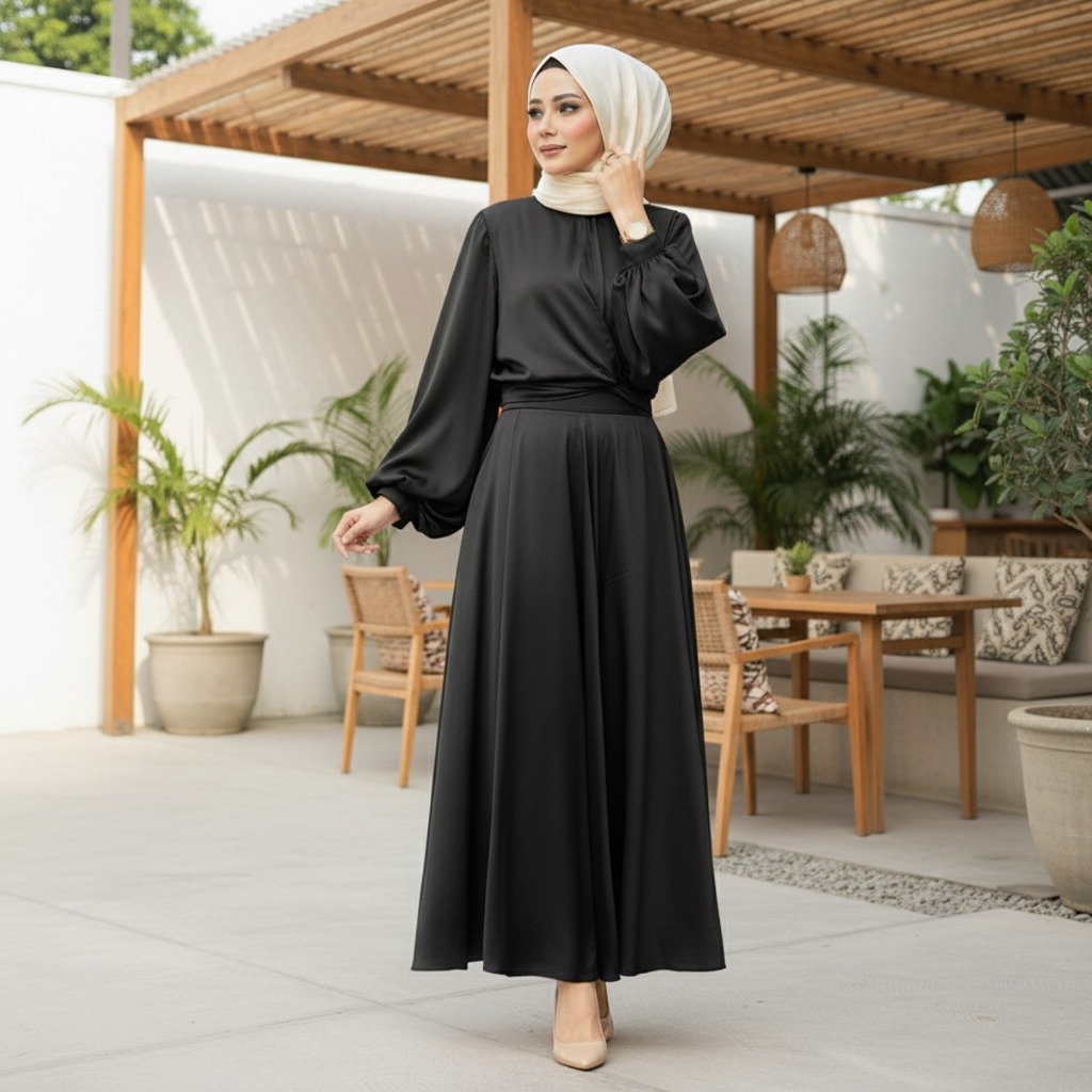 Najma Dress Gamis Terbaru Gamis Lebaran Abaya Satin Baju Wanita Muslimah Lebaran Maxi 2026 RMD08
