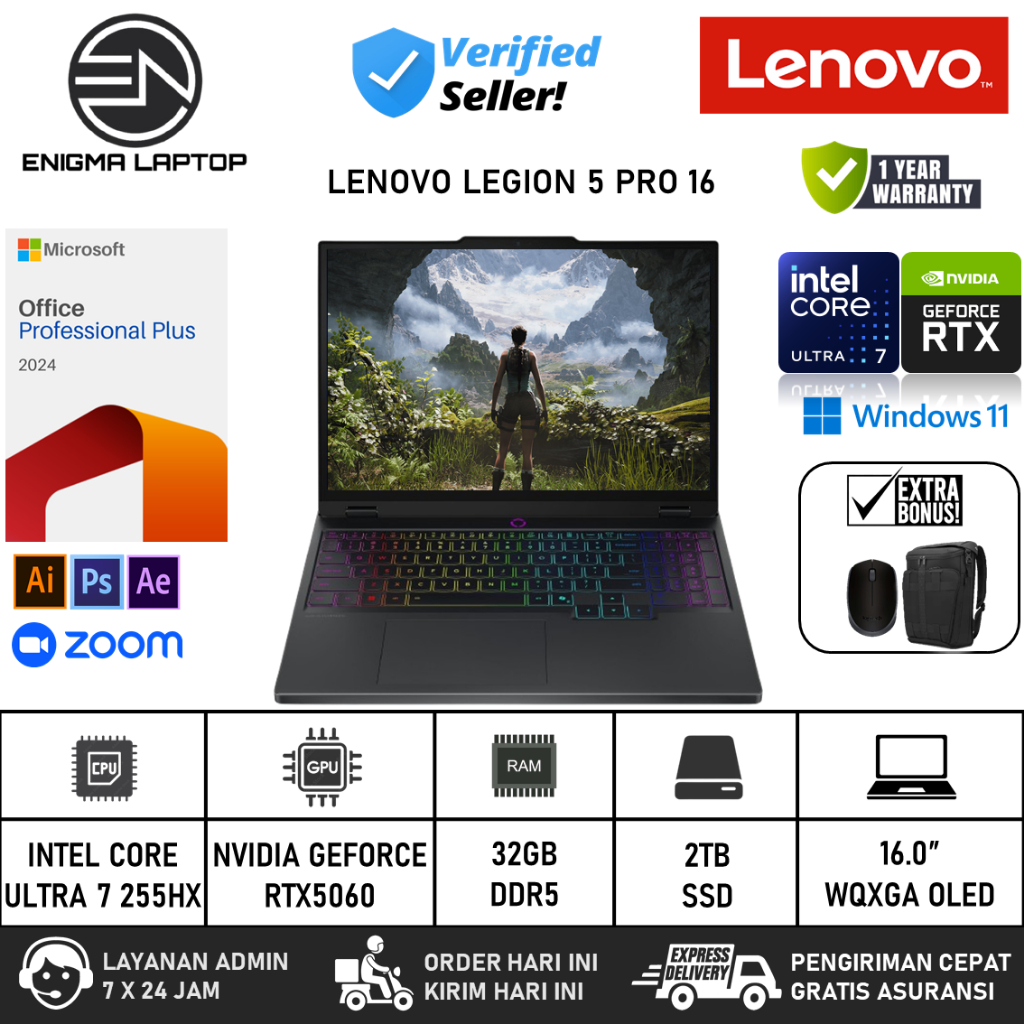 Lenovo Legion 5 Pro 16 Intel Ultra 7 255HX RAM 32GB 2TB SSD RTX5060 16" WQXGA OLED 165Hz RGB Win 11