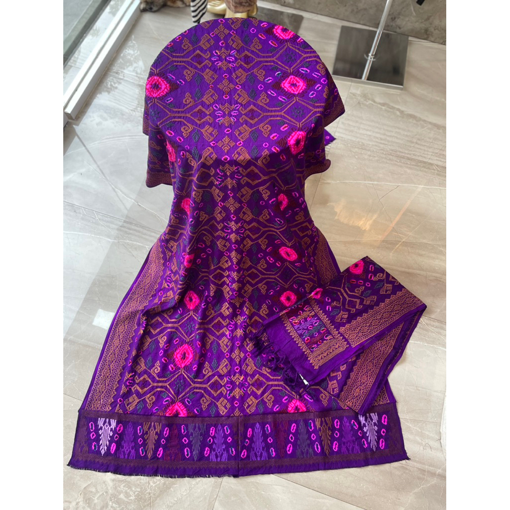 Kamen sutra jumputan semi songket set selendang