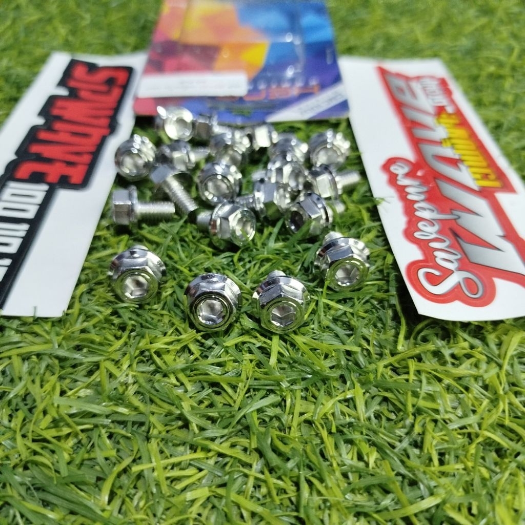 Baut Stainless M6x10 Stainless Glossy Model 2Kunci M6X10Drat 10Panjang 1Cm By Heng Original Thailand