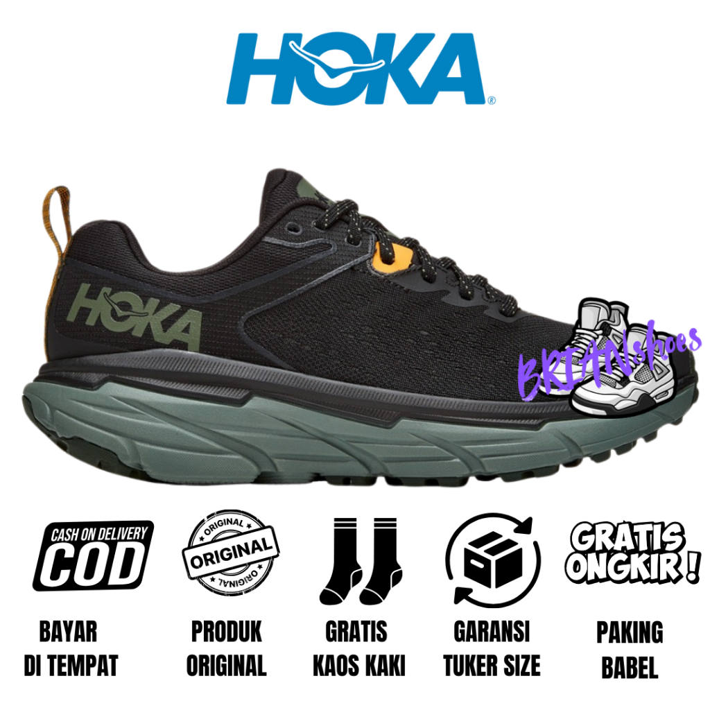 Sepatu Running Trailrun Hoka Challenger Atr 6 Black Thyme Green Original