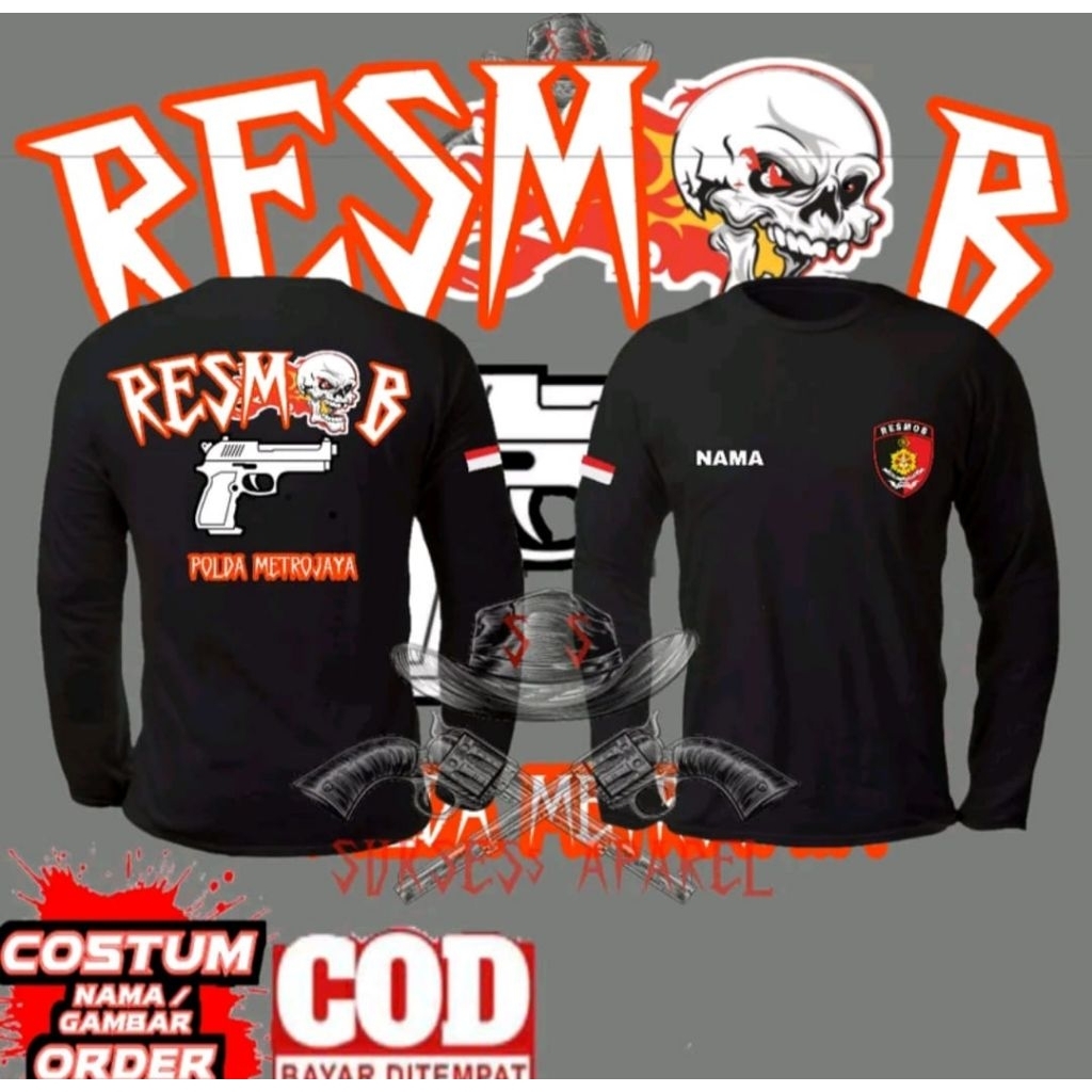 Kaos Lengan Panjang Resmob Polda Metro Jaya Free Nama Dada