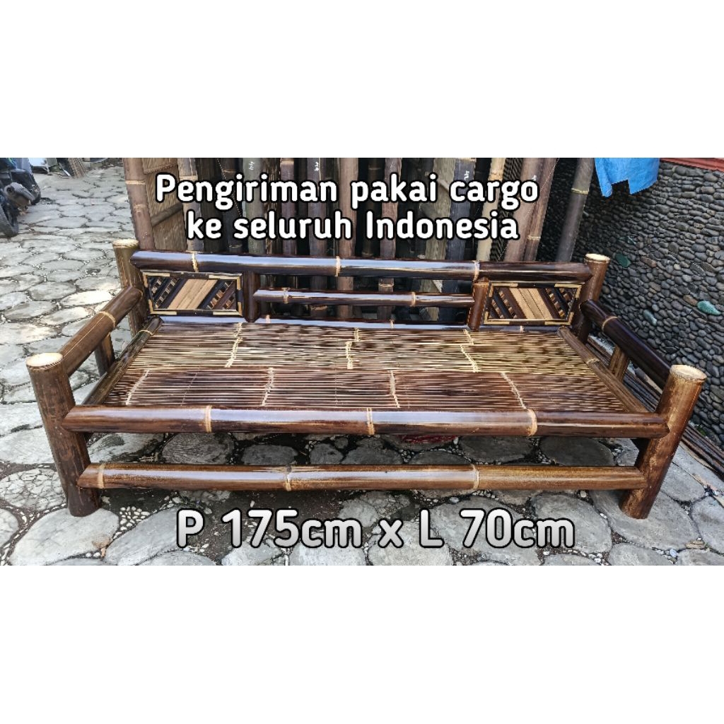 Kursi bale bambu hitam motif silang