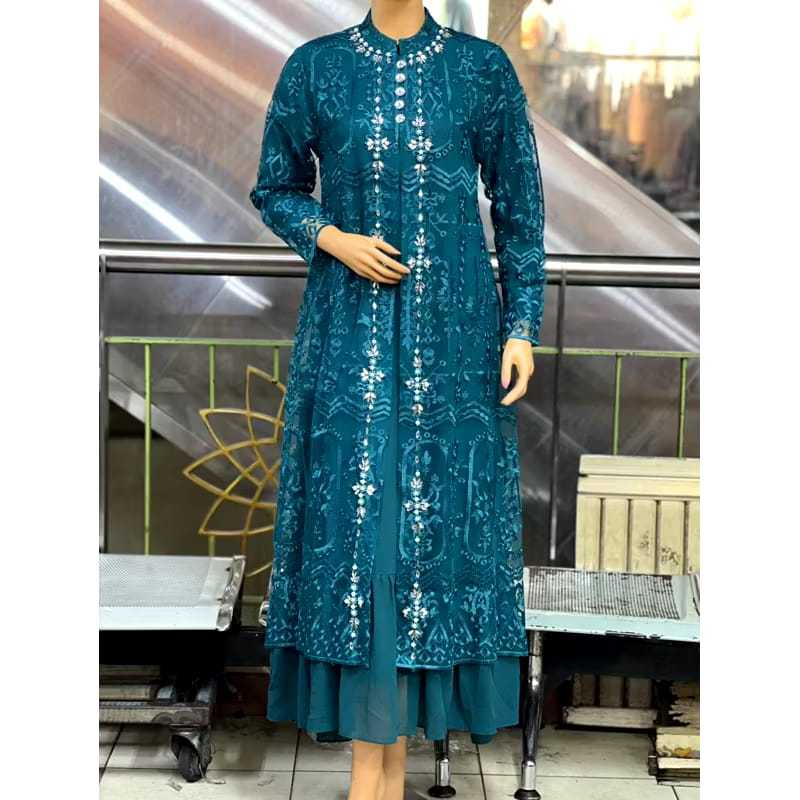 NINE OUTFIT // Cod Andari Dress Ceruty Babydoll Mix Brukat Premium // Gamis Wanita Super Jumbo M L X