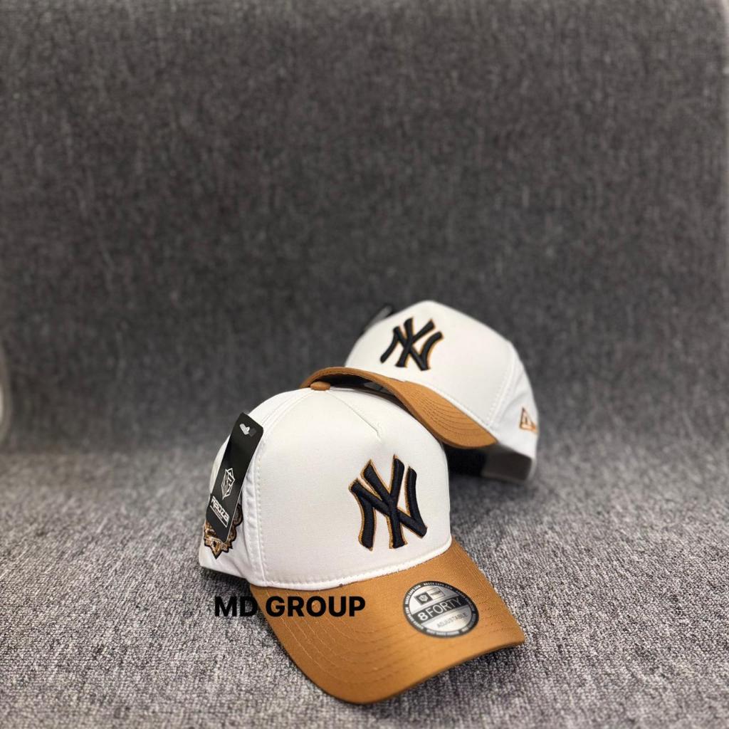 STARTOP.ID - Topi Baseball Motif Suede Bordir NY Premium Cotton Buludru Kombinasi White Caramel 2026