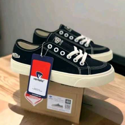 Ventela Alpha Hitam Putih Polos Pria Wanita - Sepatu Sneaker Pria Wanita Unisex Sepatu Sekolah Hitam