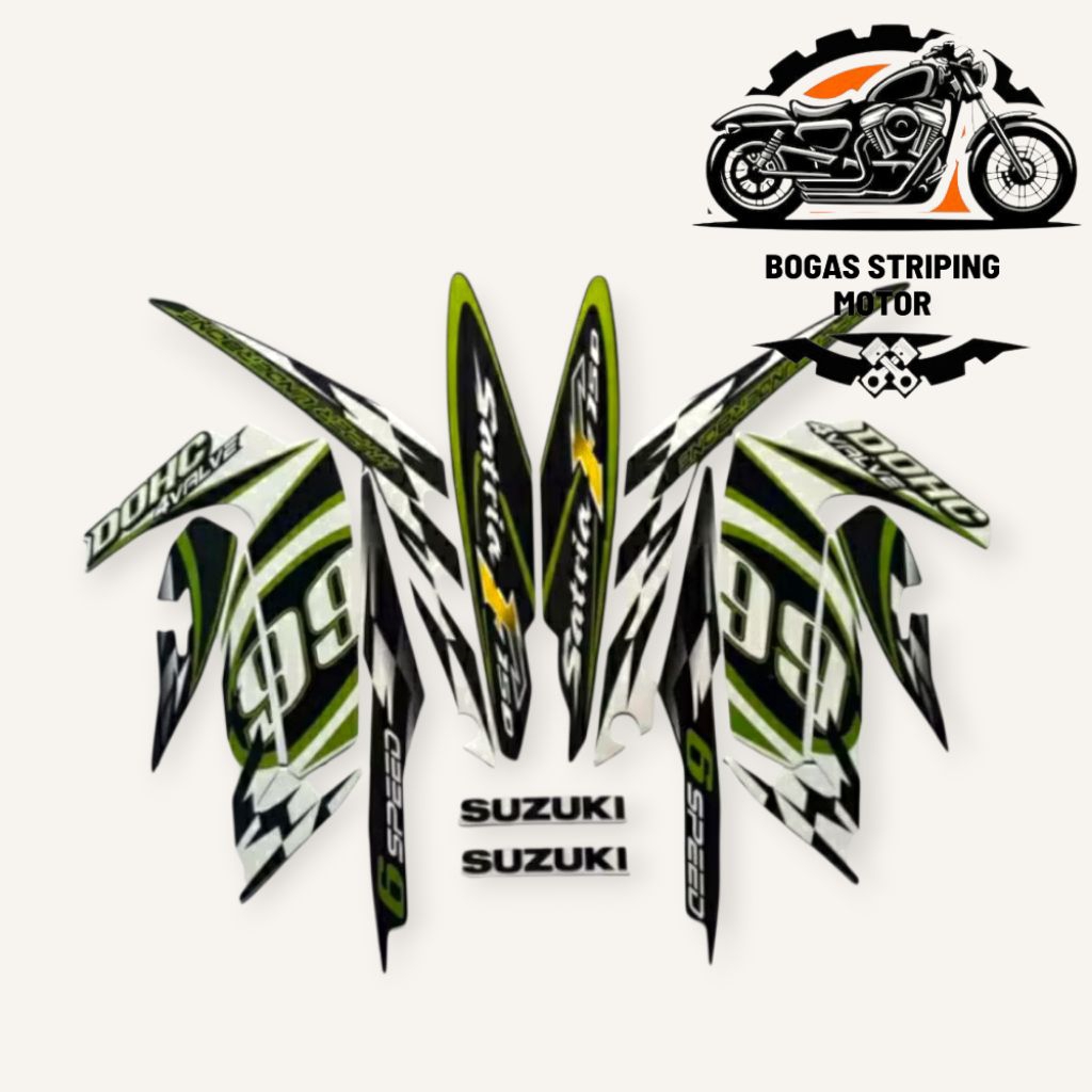Stiker Striping Sticker Bodi Motor Satria Fu 150 Barong 2012 Putih Hijau Full Set Body Standar Berku