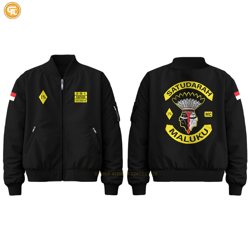 Jaket Bomber Pria Satu Darah Maluku Rompi Vest Zipper Kaos Lengan Panjang Pendek Hitam