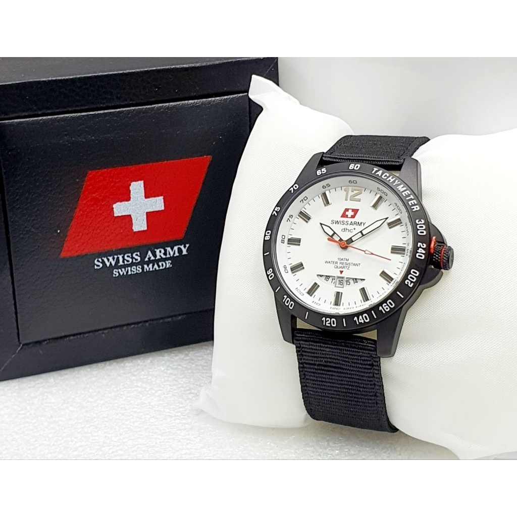 Jam Tangan Pria Swiss SA3777 Army Dhc Original Tanggal On Water Resistant Quartz Kanvas Strap Analog