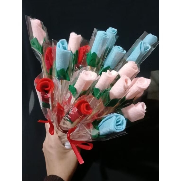Bunga Flanel Satuan Murah Pilihan Warna Menarik / Setangkai Bunga Mawar Tulip / Bunga palsu / Buket 