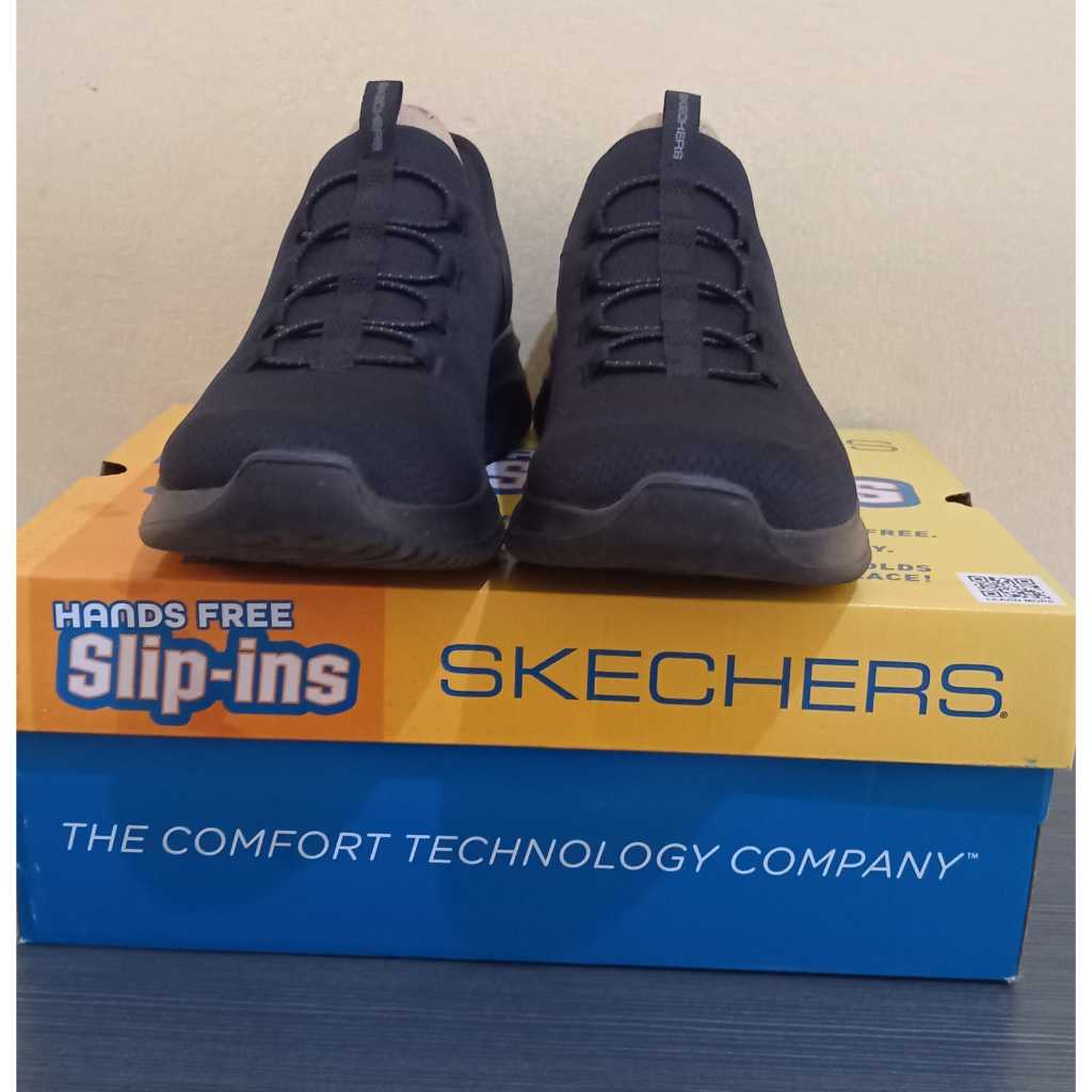 Sepatu Pria Dewasa Skechers Slip Ins Ultra Flex Vegan Balck Hitam  Original