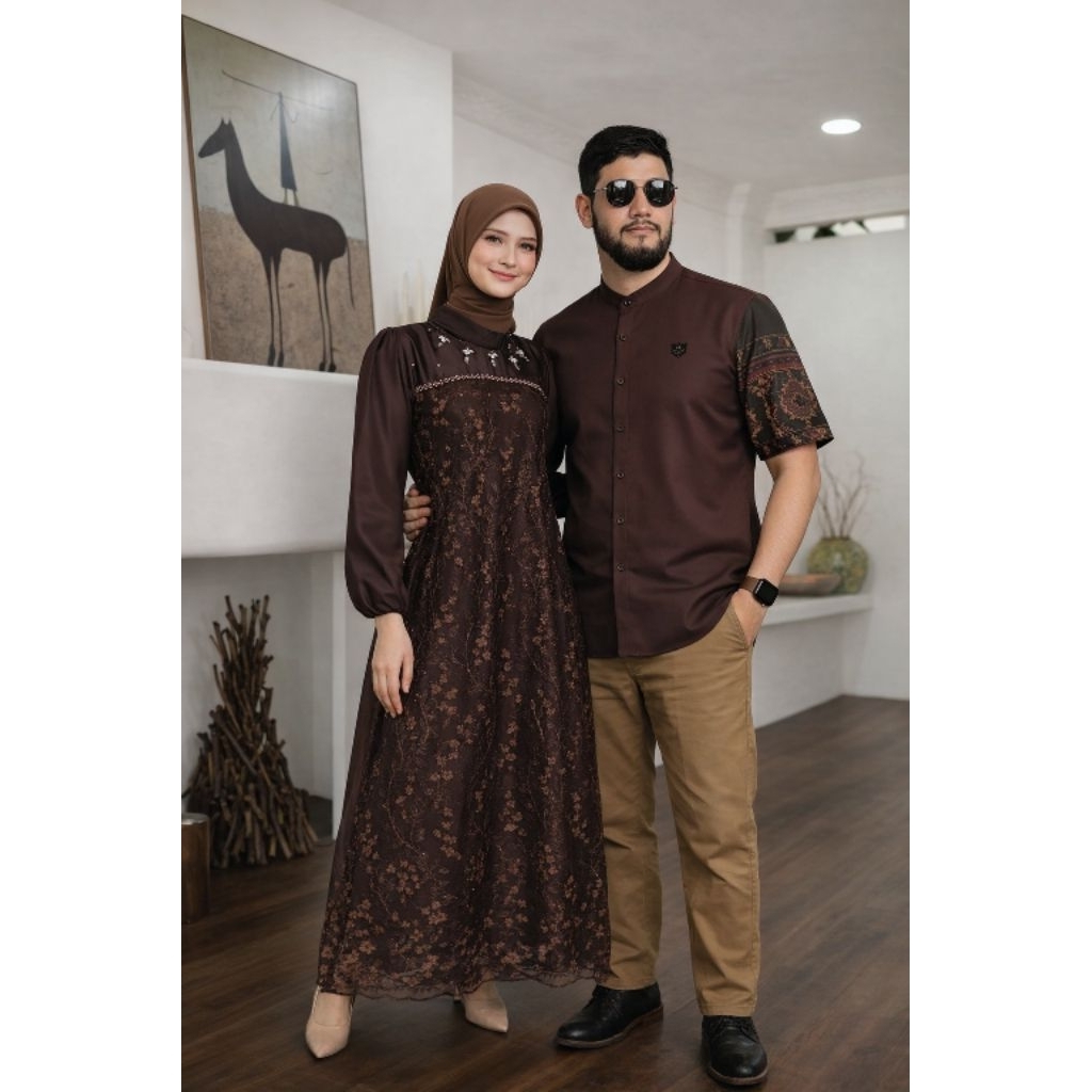 Baju Couple Koko Gamis Dewasa | Set Couple Muslim Terbaru | Outfit Pasangan Kekinian