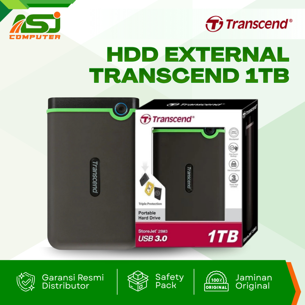 HARDISK EXTERNAL TRANSCEND 1TB USB 3.0 ORIGINAL