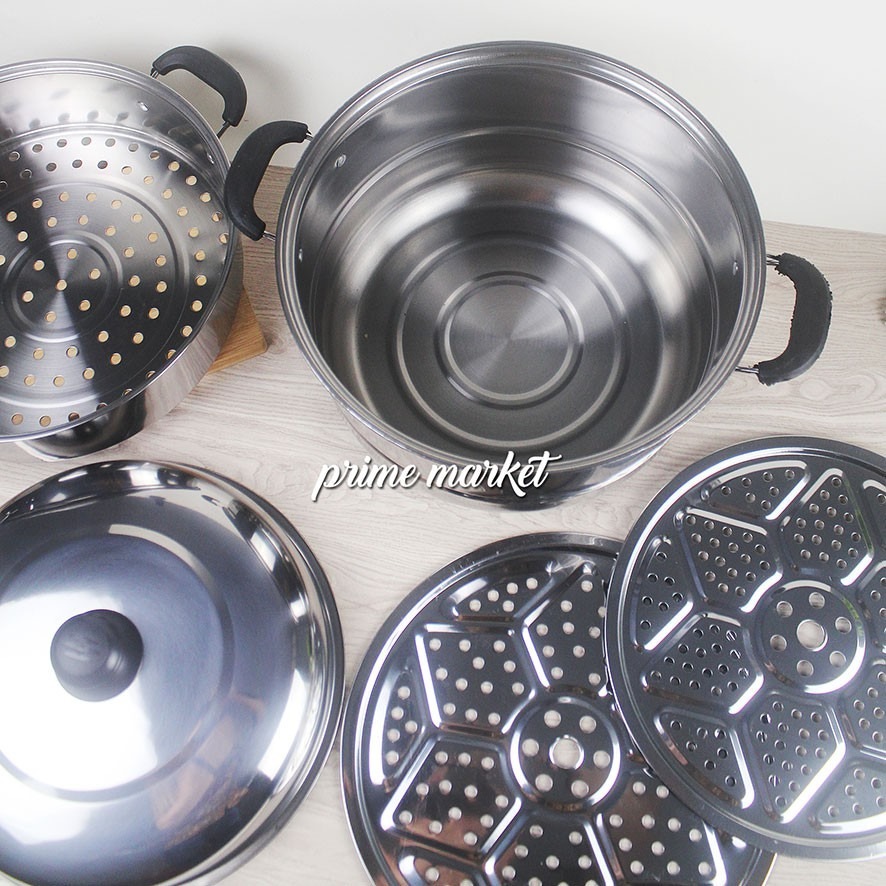 BEST DEALS CABBIN Panci Kukus Siomay Dimsum Bakpao Nasi Tim Steamer Dandang Stainless Steel Susun 3