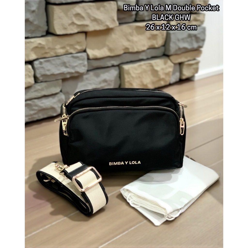 Tas Wanita Branded BYL M Double Pocket Black Gwh 26 x 12 x 16 cm, ORIGINAL