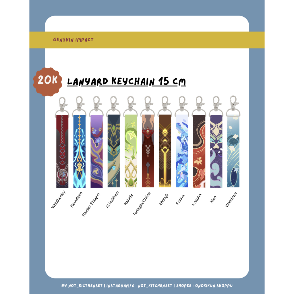 GENSHIN IMPACT - Lanyard 15 cm (LANYARD KEYCHAIN ONLY) Wriosteley, Neuvilette, Furina, Zhongli, Tart