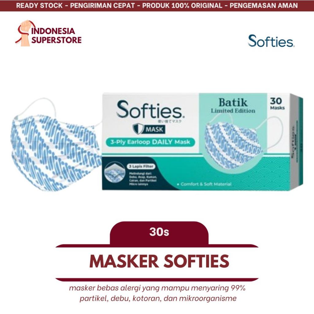 Softies Daily Mask Polos / Motif Batik Japanese isi 30pcs | Masker