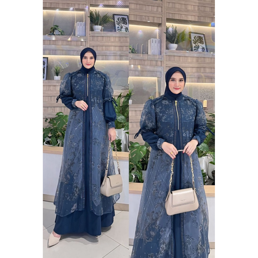 Gamis Organza viral rompi lepas motif sultan trendy kekinian dress mewah pesta dan lebaran