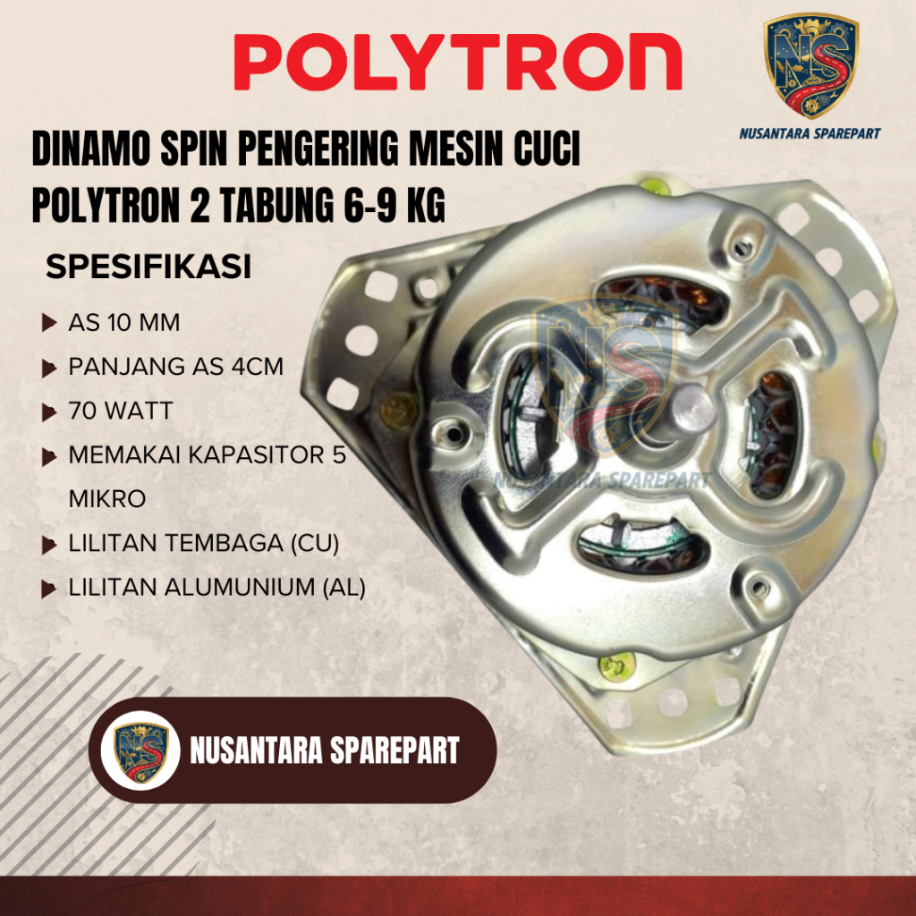 Dinamo Spin Pengering Mesin Cuci Polytron 2 Tabung 6-9 Kg