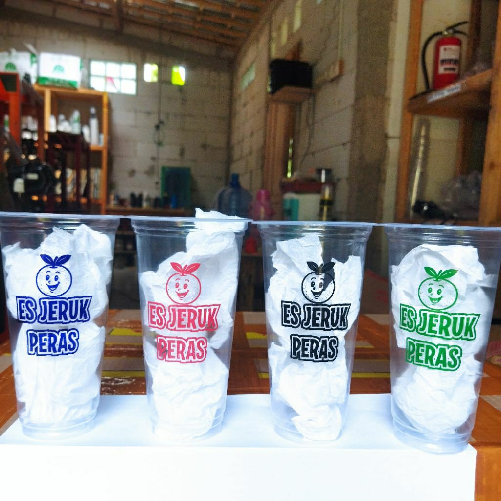 Gelas cup es jeruk peras ukuran 18 slim, gelas motif es jeruk peras