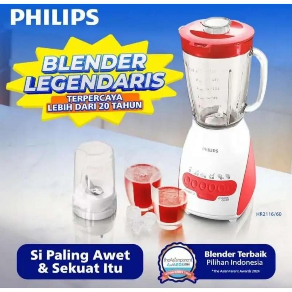 BLENDER PHILIPS KACA HR2116 Philips Blender Kaca HR2116 kapasitas 2 Liter Terbaik Dry Mill ProBlend 