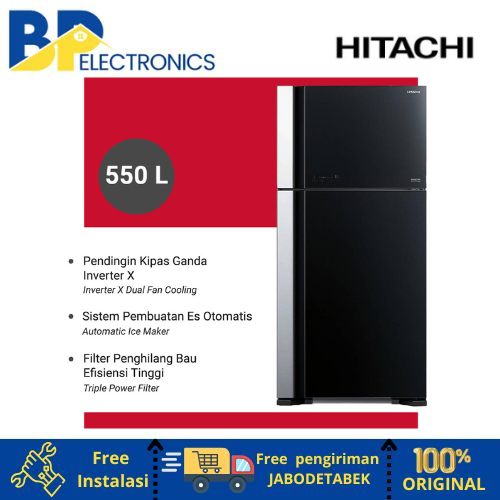 HITACHI Kulkas 2 Pintu Glass Door 510 Liter R-VG61PGD7 GBK Lemari Pendingin Minuman