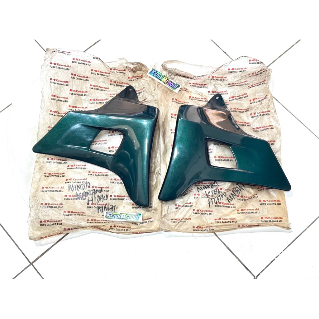 ( NOS ) SEPASANG SAYAP TANGKI TENGKI COVER RADIATOR NINJA R KIS OLD LAMA HIJAU BOTOL HIJAU TUA ORIGI