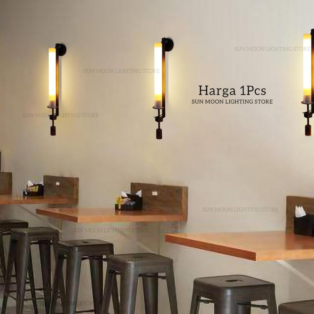 Lampu dinding kaca panjang gold hitam minimalis 2lampu cafe hias dekor