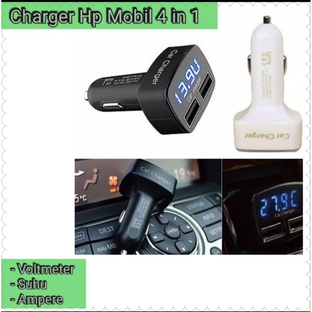 Charger Mobil 4 in 1  Light Dual Usb Charger Hp di Mobil LED voltmeter charger mobil