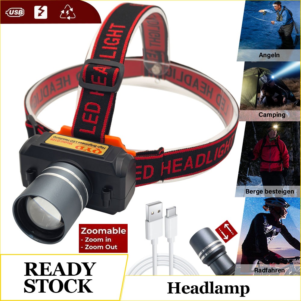 QYD Q128 Senter Kepala Super Terang Anti Air Lampu Senter Kepala Zoom Super Terang Headlamp Outdoor 