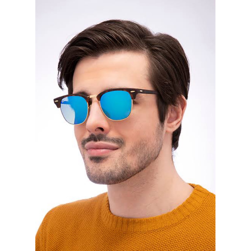 Kacamata Rb3016 Clubmaster lensa biru Ray bann