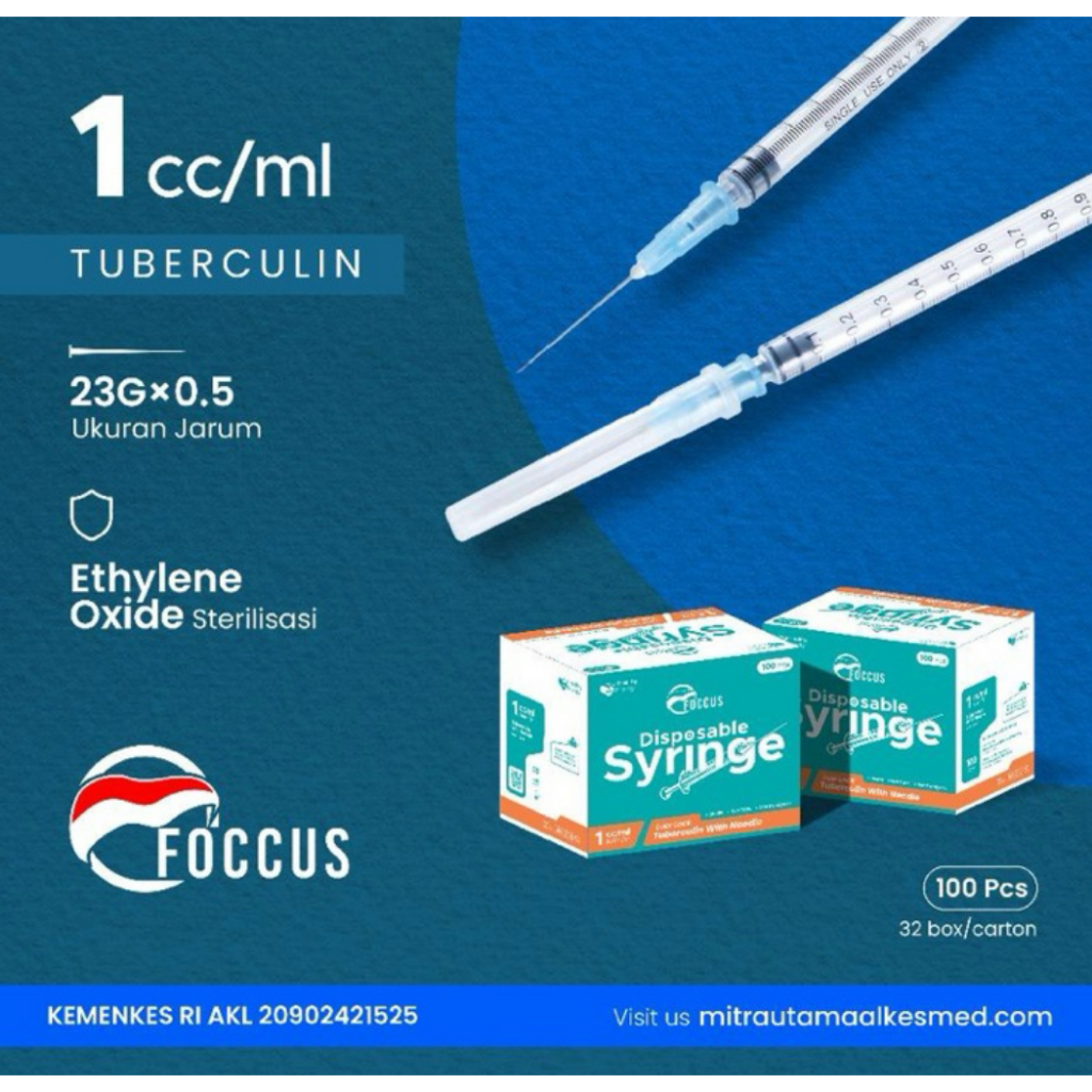 PER BOX - Disposable Syringe FOCCUS 1ml Spuit 1cc Spoit Jarum Suntik Sepet 1cc