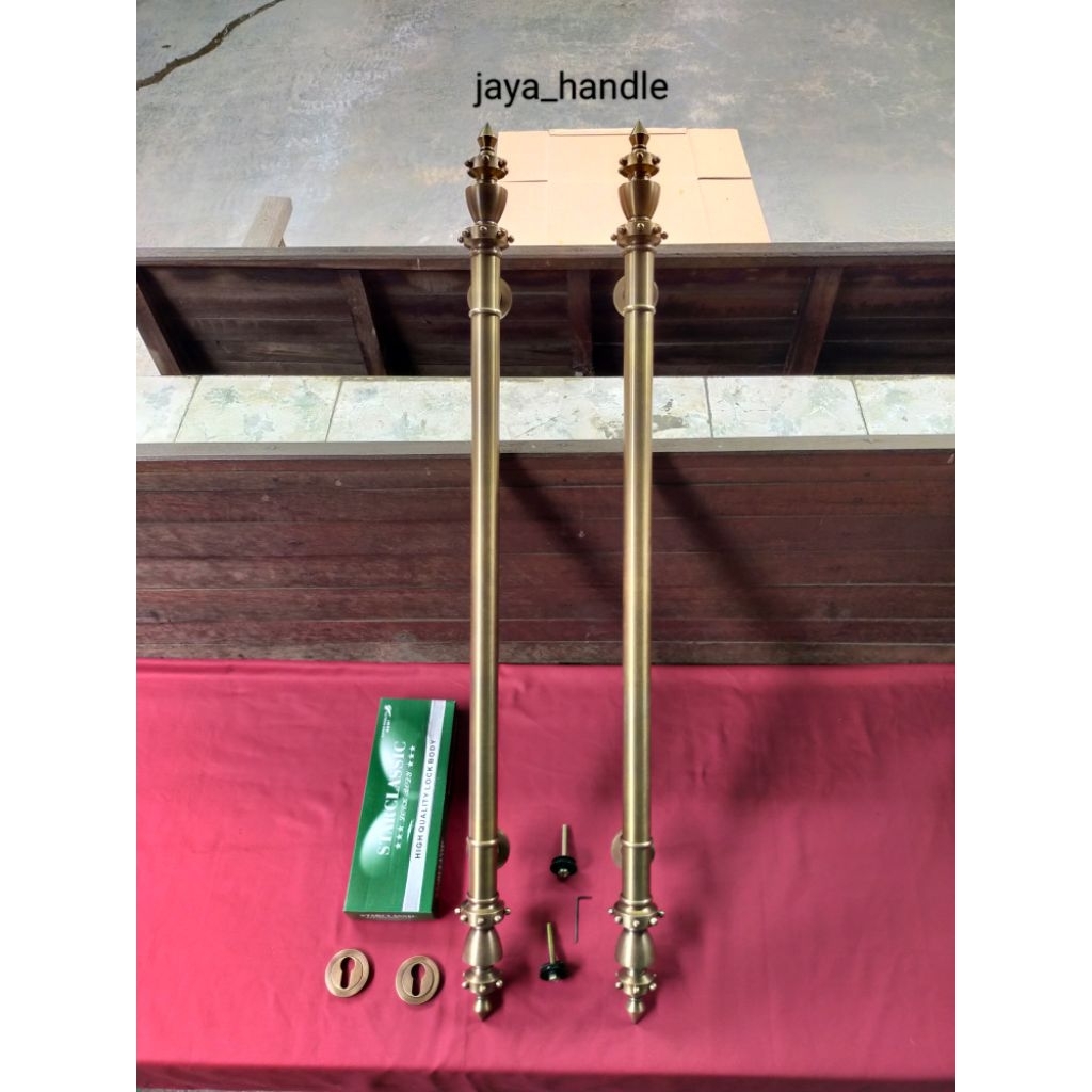 Handle Pintu Rumah / Gagang Pintu Kuningan Antik Motif Gotri 100 cm Tarikan Pintu Kuningan