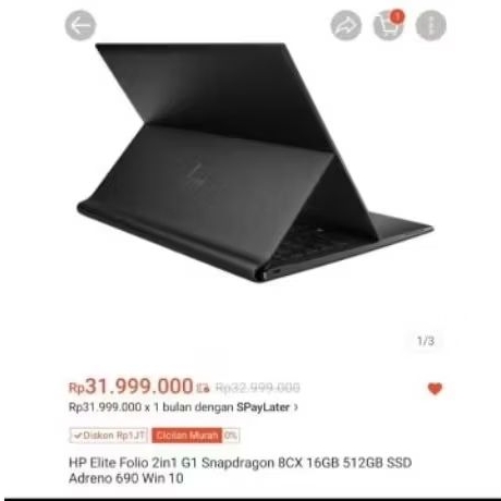 laptop hp elite folio 13.5 inch 2 in 1 snapdragon 8cx gen 2 ram 16gb ssd 512gb touchscreen  894