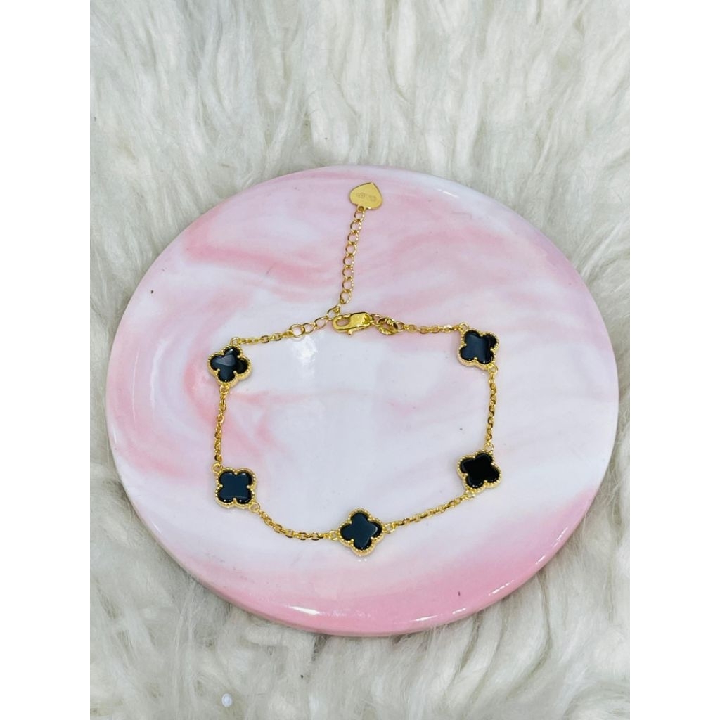 gelang fancy clover hitam simple cantik emas asli kadar 700