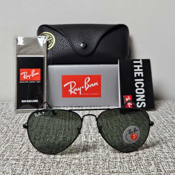 Kacamata Rayban Aviator RB3025 002/58 Black Green Polarized Original