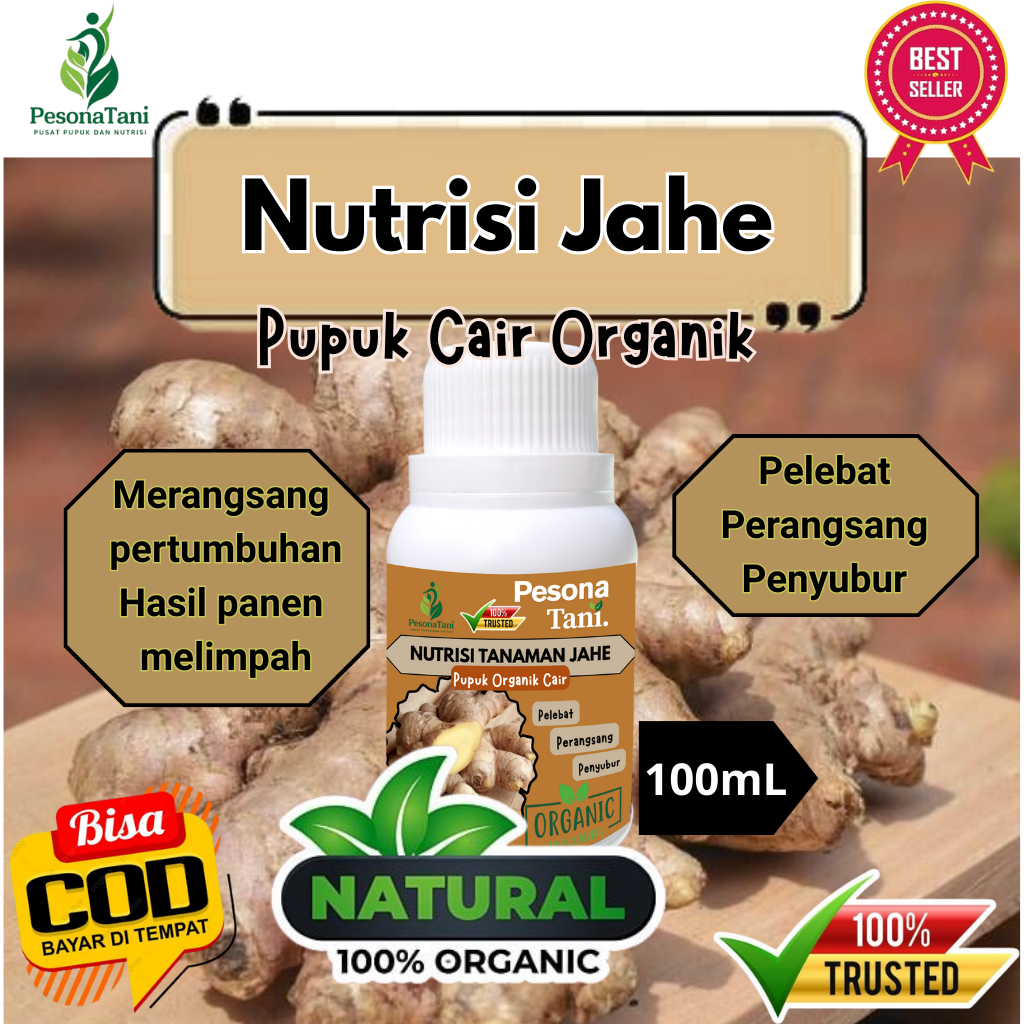 NUTRISI TANAMAN JAHE 100ML (PESONA TANI) - Pupuk Organik Cair Tanaman Jahe Booster Pelebat Jahe dan 
