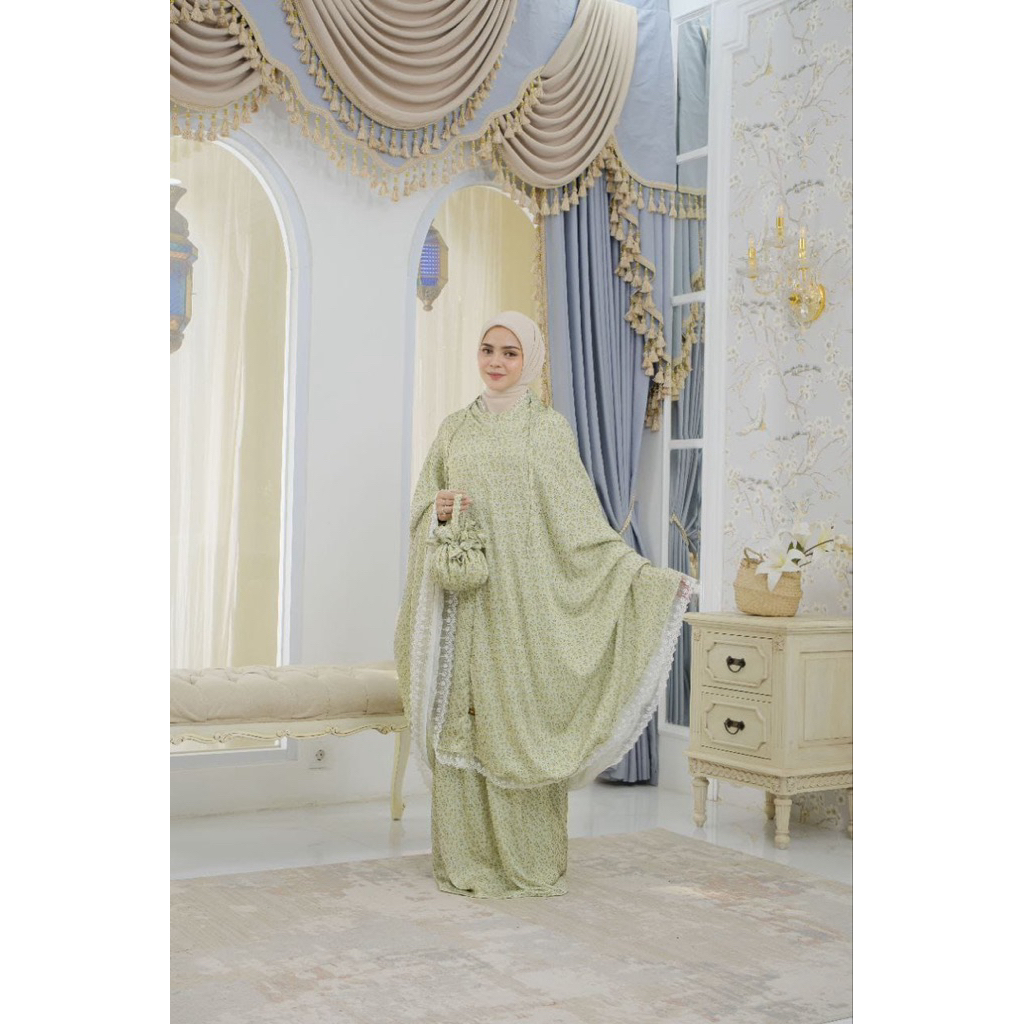 Mukena hasna nada/mukena silk motif premium/mukena silk motif renda/mukena silk lebaran