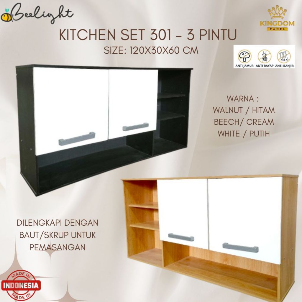 KITCHEN SET MINIMALIST ATAS 3 PINTU - BUFET RAK DAPUR GANTUNG HARDWOOD PARTICLE BOARD GRADE A
