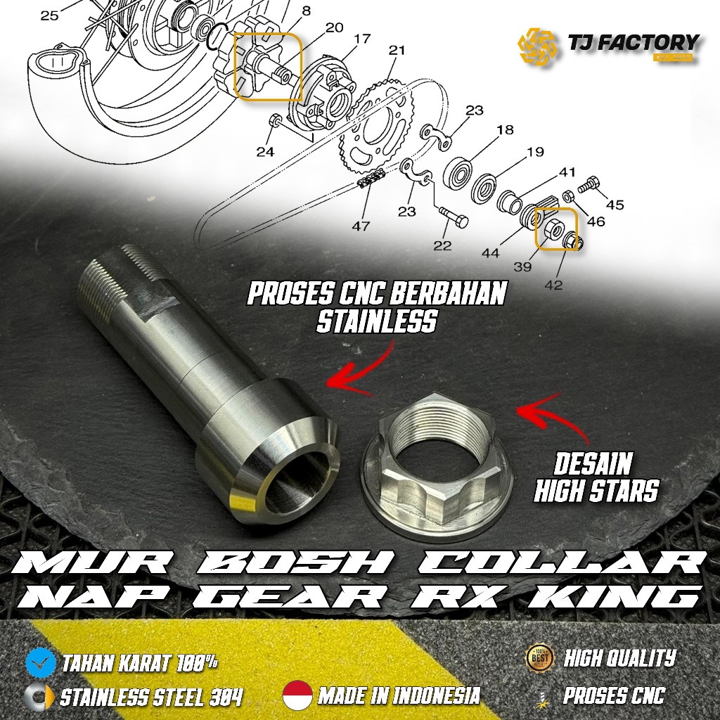 1 Set MUR BOSH COLLAR STAINLESS CNC NAP GEAR RX KING BOS NAPGIR TROMOL BELAKANG By Tj Factory