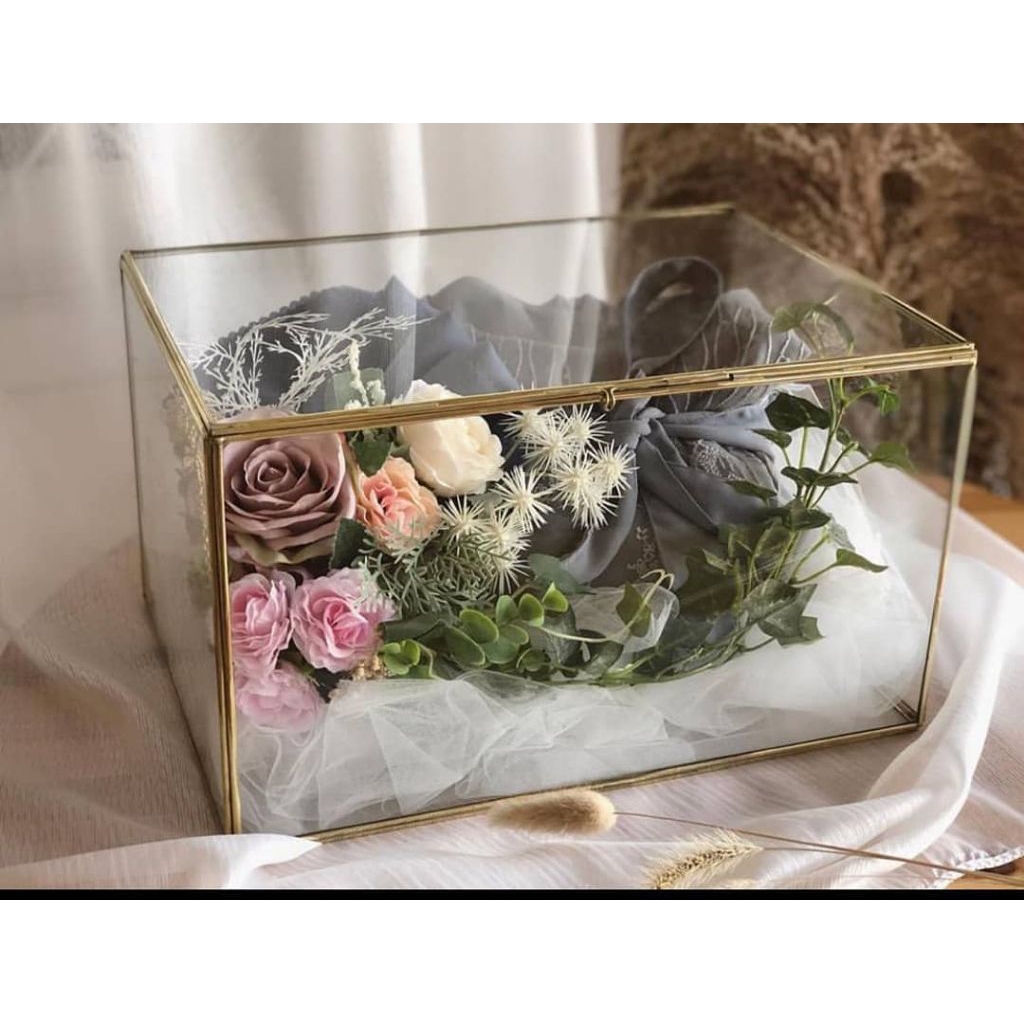Box Hantaran Terarium kotak Kuningan Kaca | Kotak Seserahan Elegan Handmade Estetik Mewah