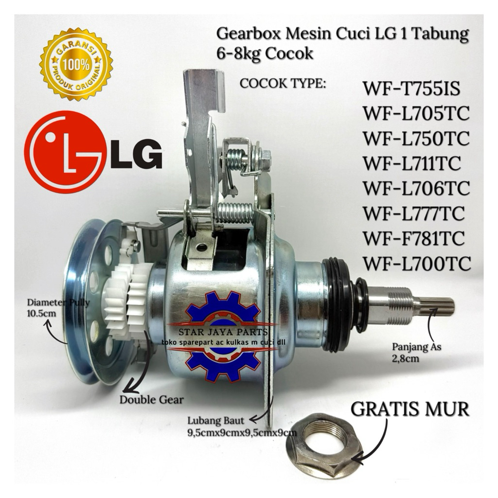 PROMO GRATIS MUR Gearbox Mesin Cuci LG WF-T755IS WF-L705TC L750TC L711TC L706TC L777TC F781TC L700TC