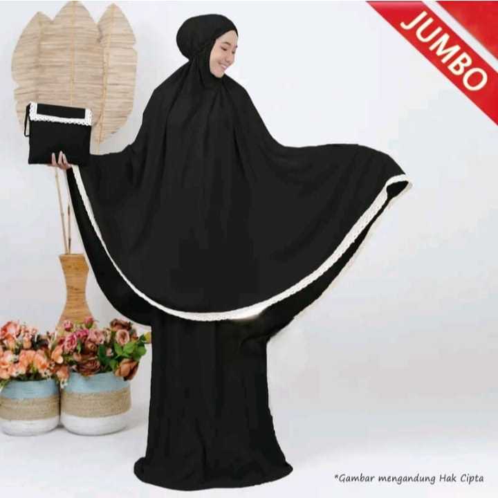 Mukena Polos Renda / Mukena Katun Polos Renda Jumbo / Mukena Traveling 2in1