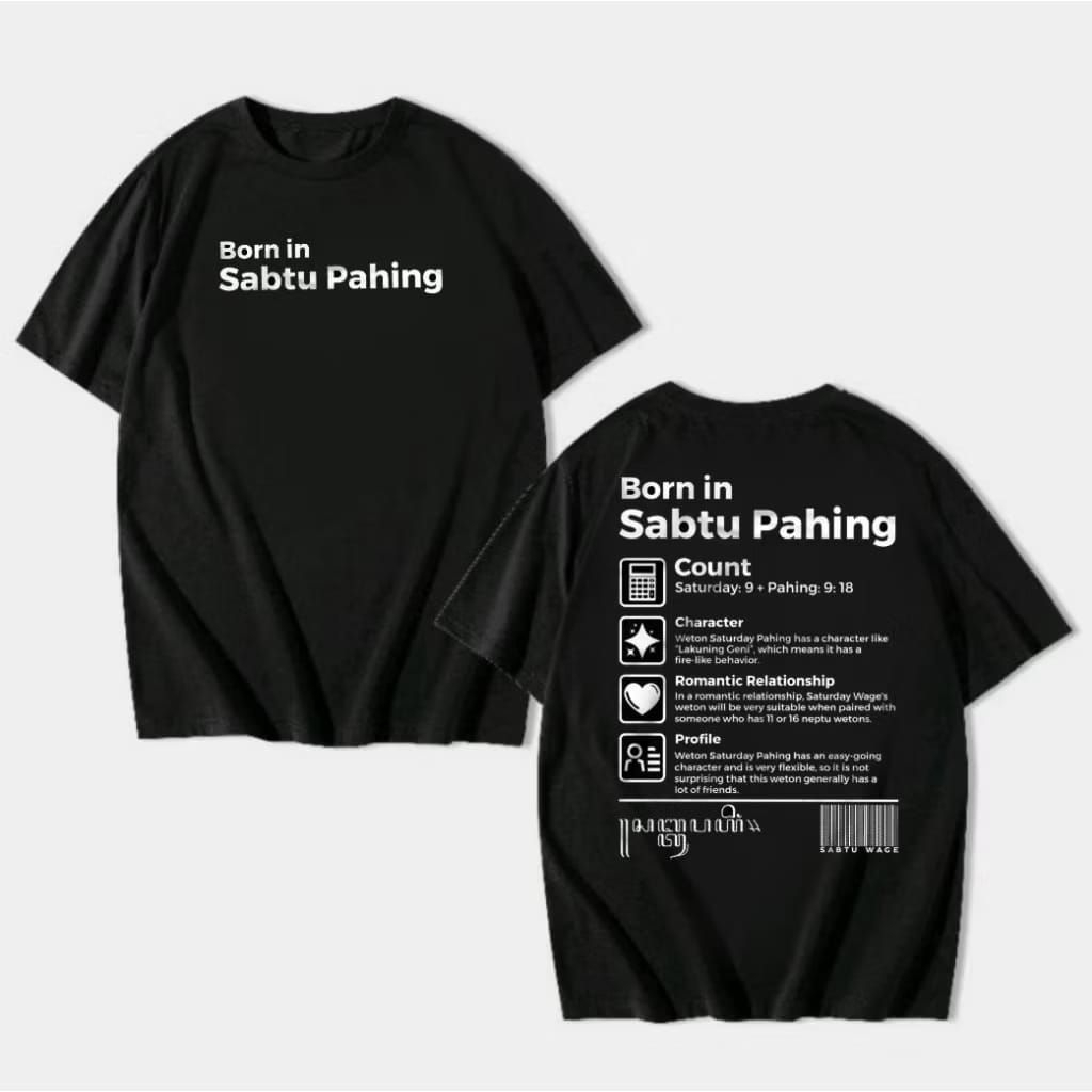 Kaos Born in Lahir di Sabtu Pahing Weton Jawa Kotak